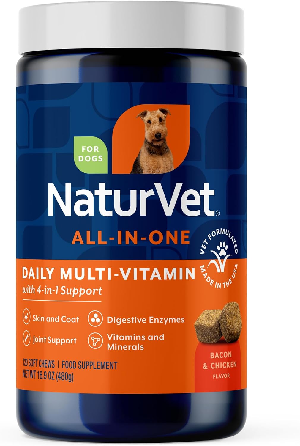 NaturVet All-in-One Cat & Dog Supplement Daily Multivitamin - 13 Oz Powder | Daily Multivitamin for Dogs & Cats - Supports Digestion, Skin & Coat with Omega-3, 6, 9 in a Wheat-Free Formula, 13 Oz Powder