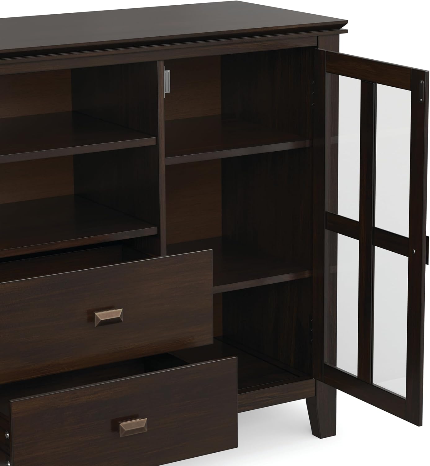 SIMPLIHOME Artisan 53" Wide Solid Wood TV Stand in Russet Brown