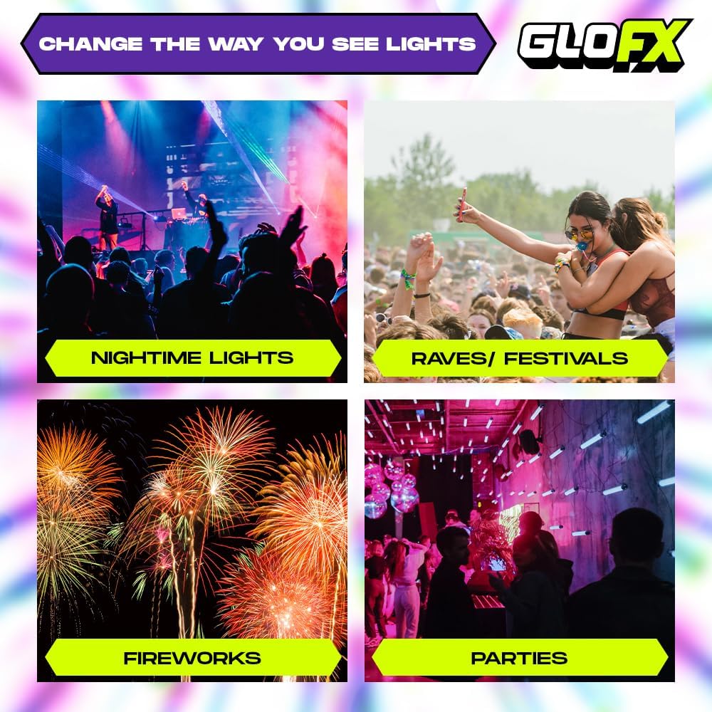 GloFX Paper Cardboard Diffraction Glasses - Great for Christmas Lights, Parties, Raves, Festivals, Light Shows, & Fireworks
