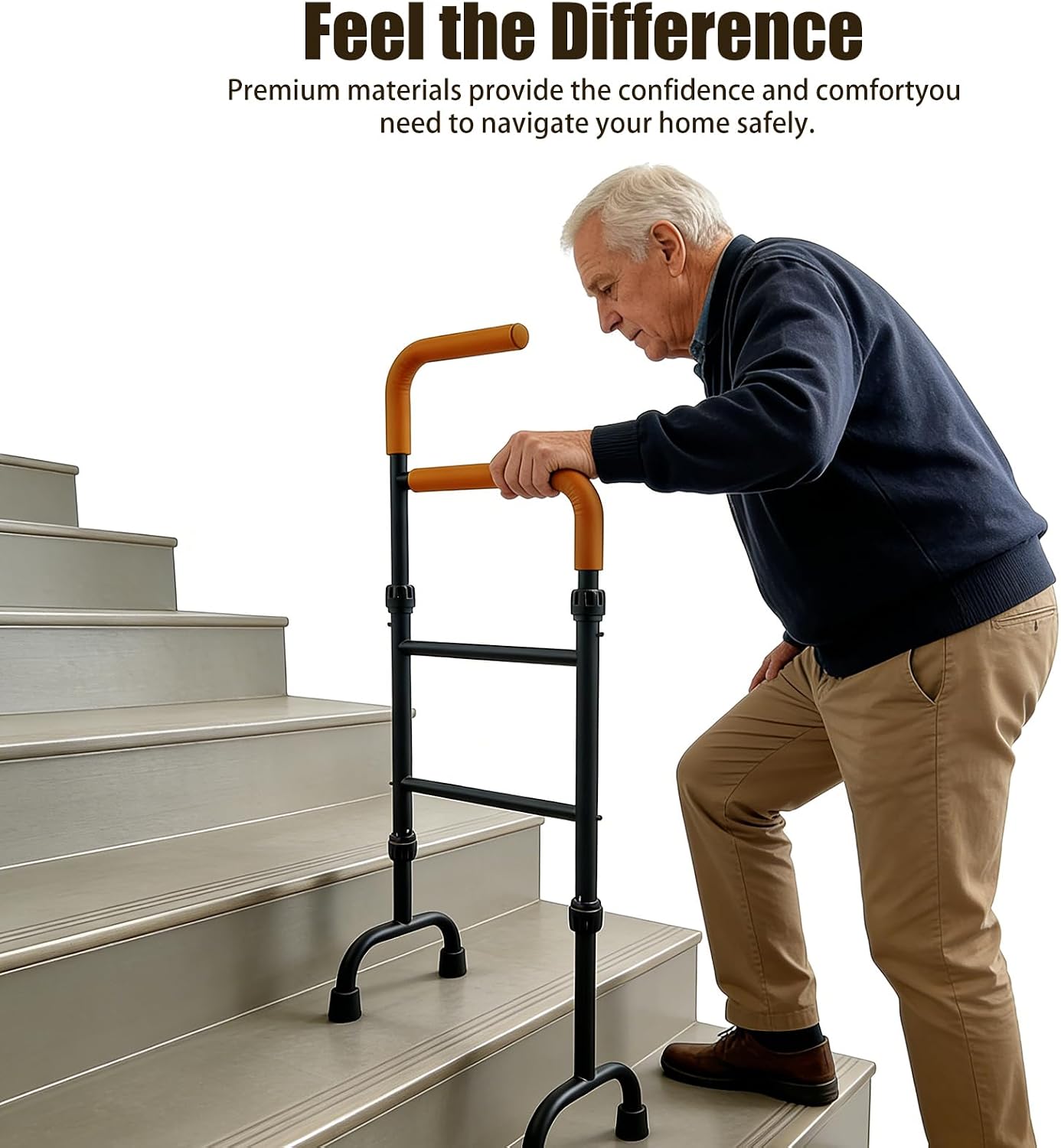 Stair Assist Cane for Seniors, 13-Level Adjustable Height | Portable Lightweight, Slip-Resistant, Mobility Aid for Elderly, Post-Surgery