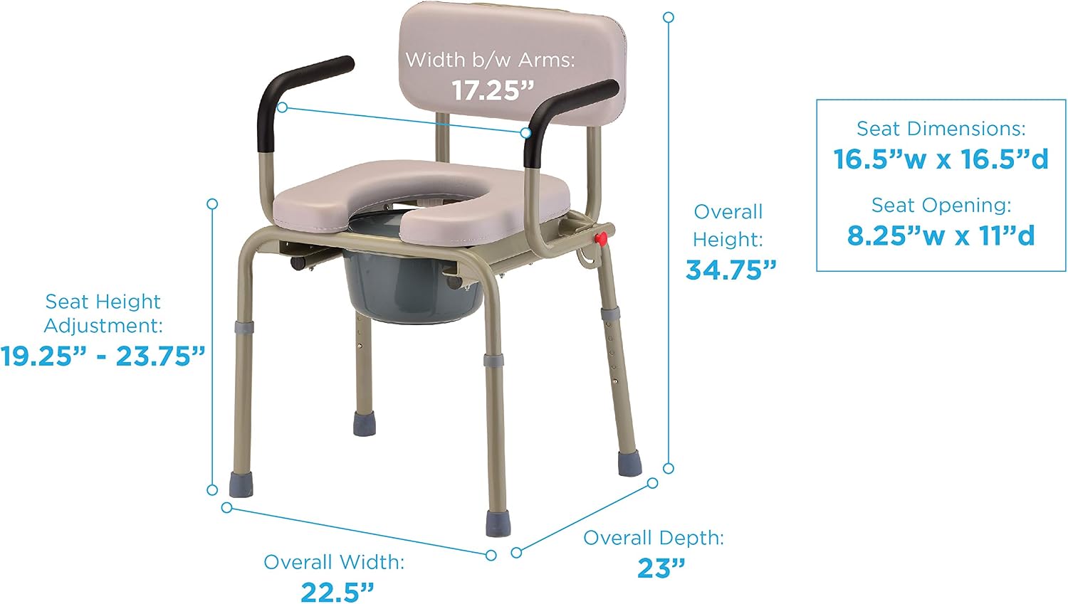 NOVA Medical Products Drop Arm Commode with Padded Seat and Back, Drop Down Arms for Easy Transfer
