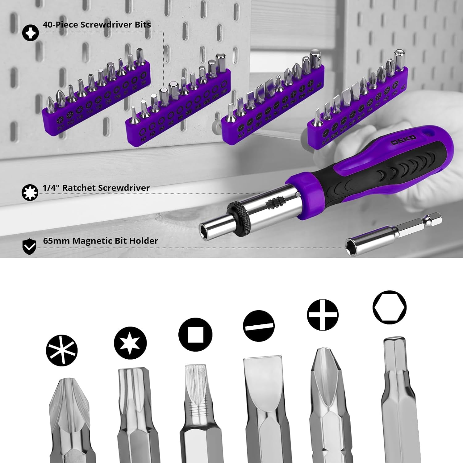 DEKOPRO 228 Piece Socket Wrench Auto Repair Tool Combination Package Mixed Tool Set Hand Tool Kit with Plastic Toolbox Storage Case