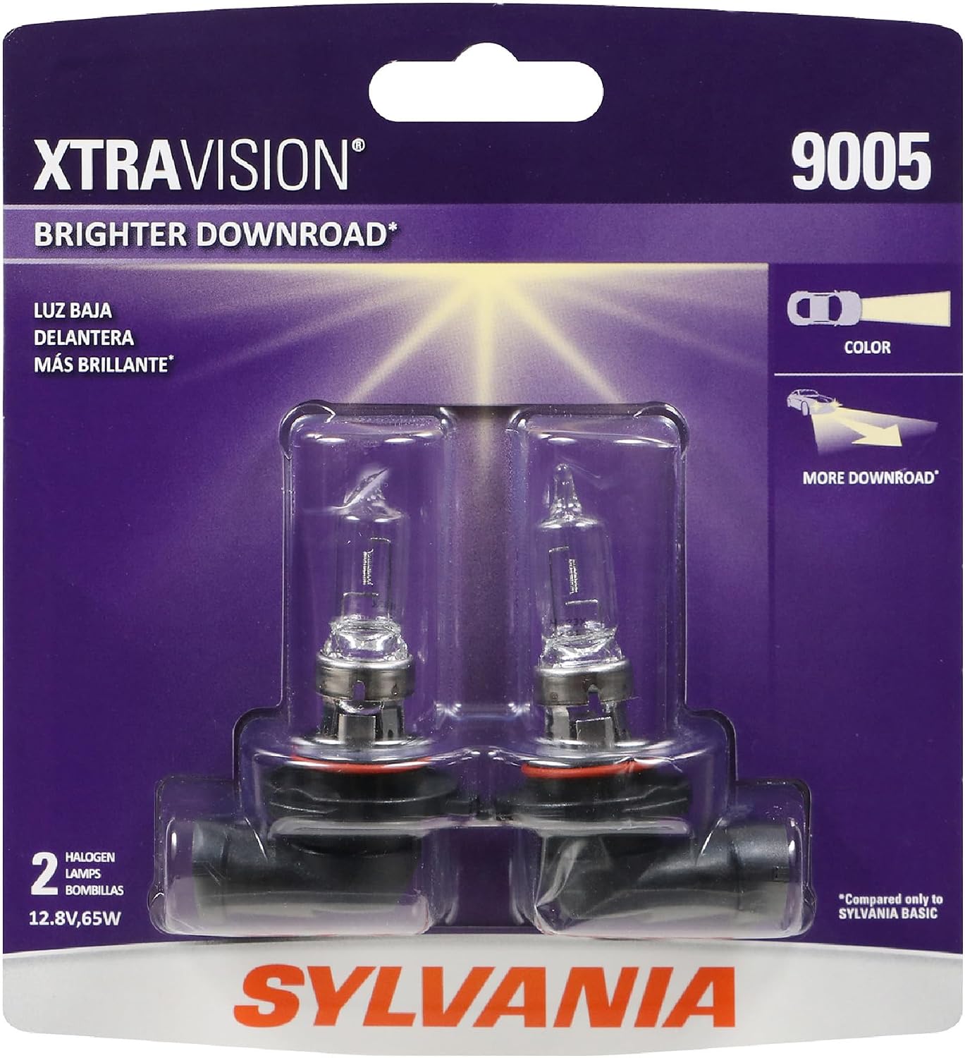 SYLVANIA - 9005 XtraVision Halogen Headlight Bulb - High-Performance Car Headlight - Halogen Light with No Glare - For Automotive - 2 Bulbs