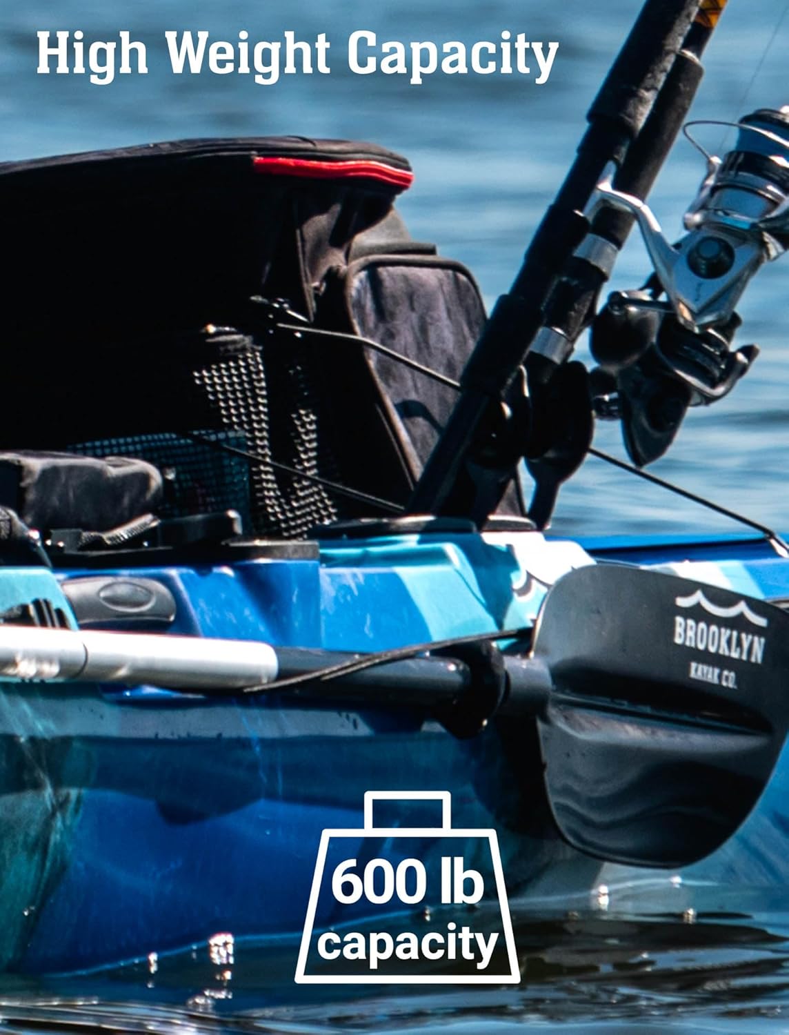 BKC Brooklyn 12.5 Tandem Fishing Kayak, 2 to 3 Person Sit-on-Top | 600 lb capacity, 2 padded seats, 2 paddles, 6 rod holders, motor-ready mount, for lakes, rivers and coastal water