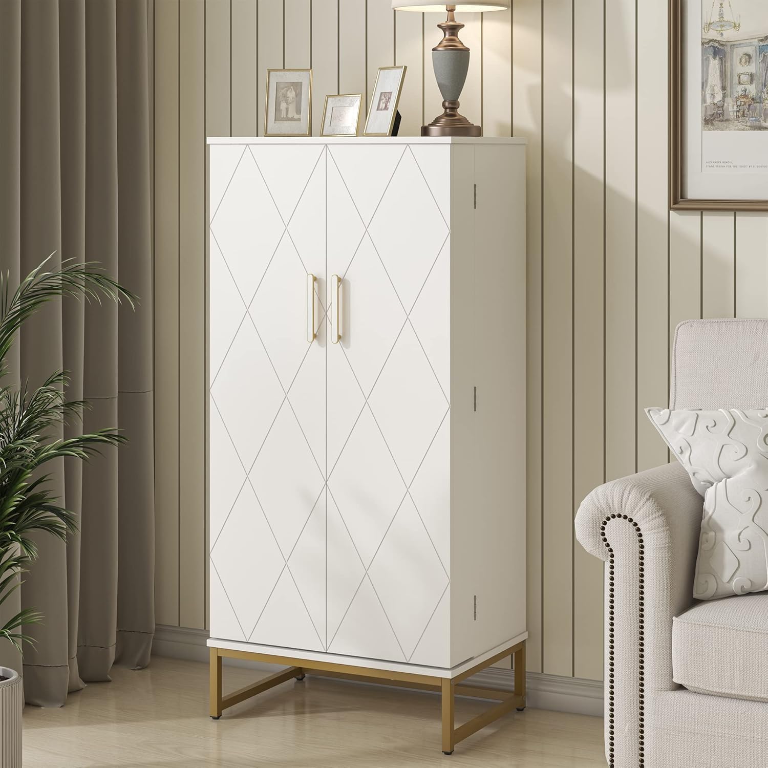 kepptory 47” Pantry Cabinet, Kitchen Pantry Storage Cabinet with Doors and Adjustable Shelves,Freestanding Buffet Cupboards Sideboard for Living Room and Dinning Room (White)