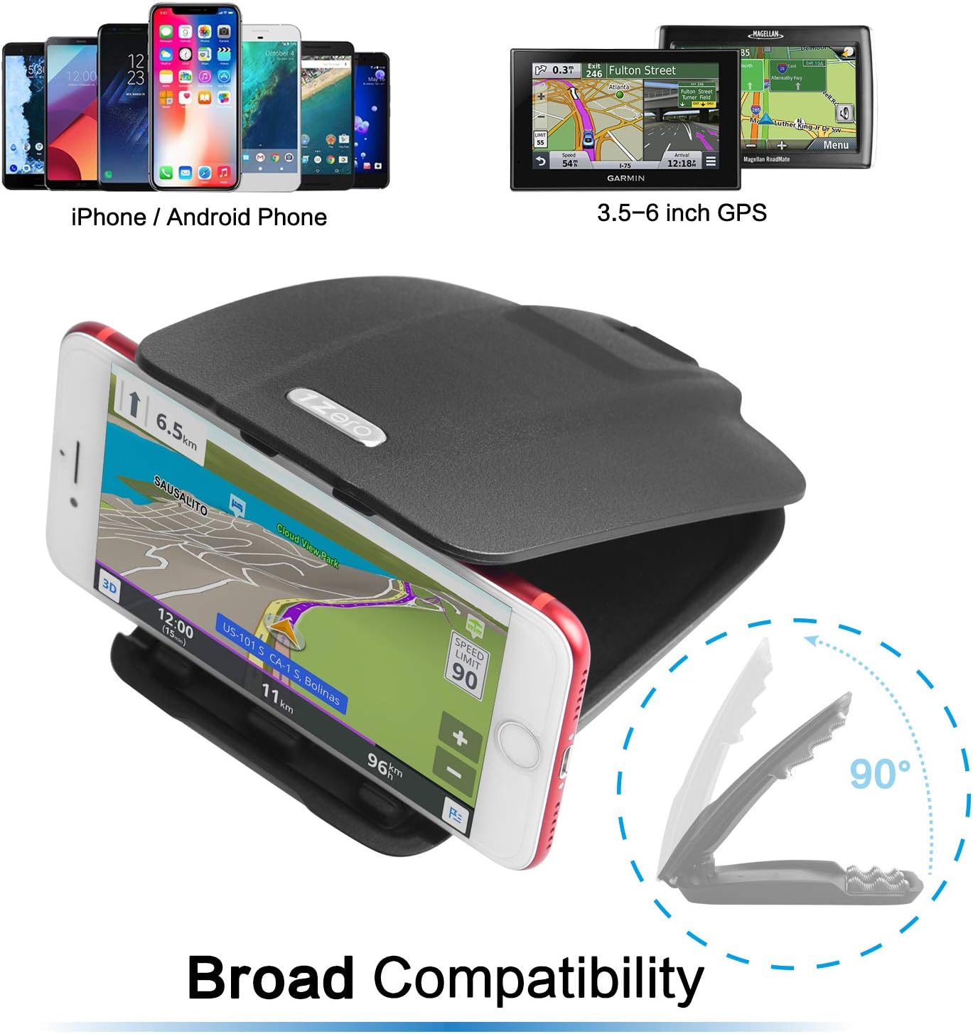 GPS Dash Mount [Matte Black Dock] for Garmin Nuvi Drive Dezl, Tomtom | 2-In-1 GPS Holder for Car