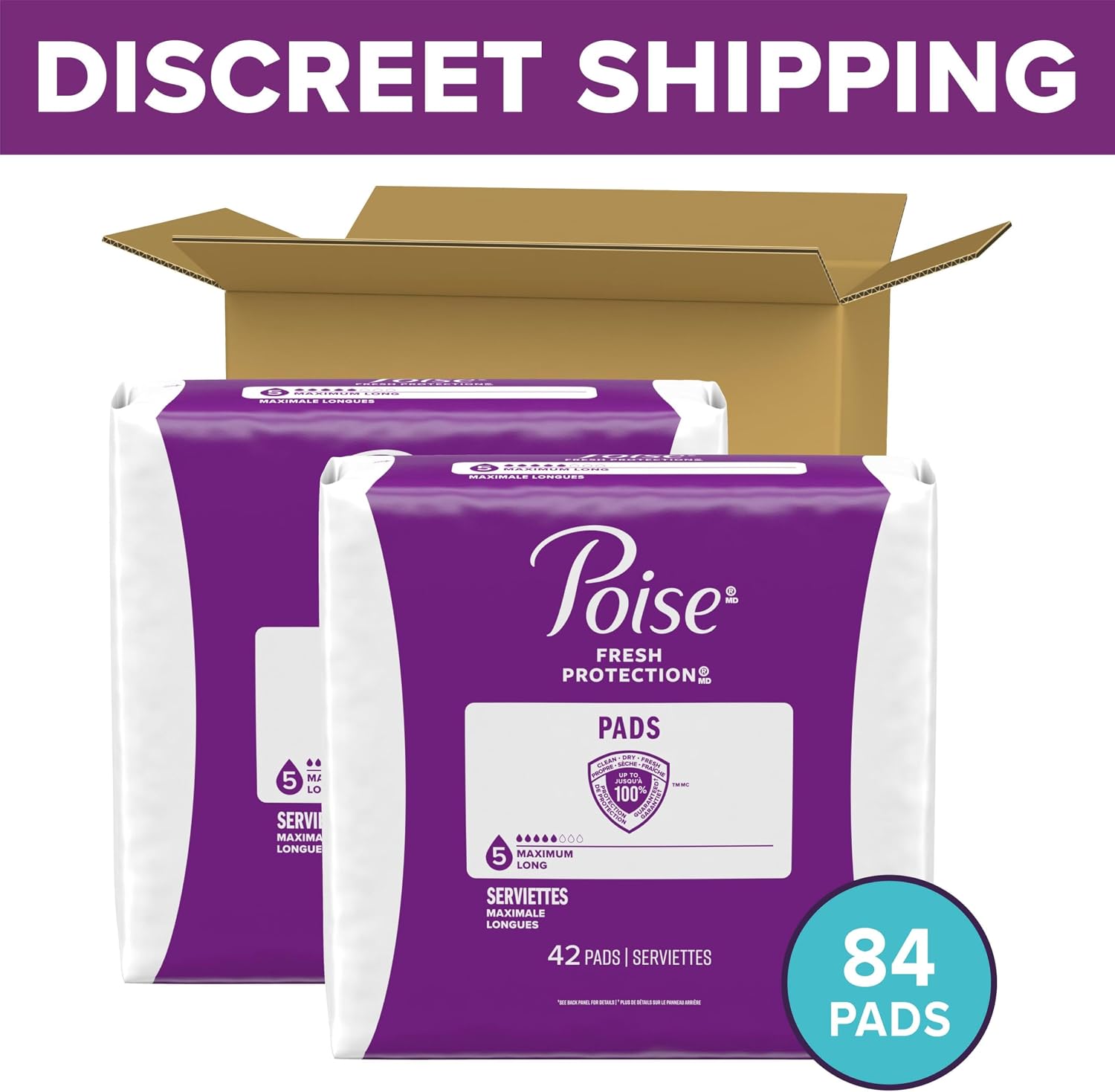 Poise Incontinence & Postpartum Pads for Bladder Leaks, 5 Drop Maximum Absorbency, Regular Length, 96 Count, Packaging May Vary