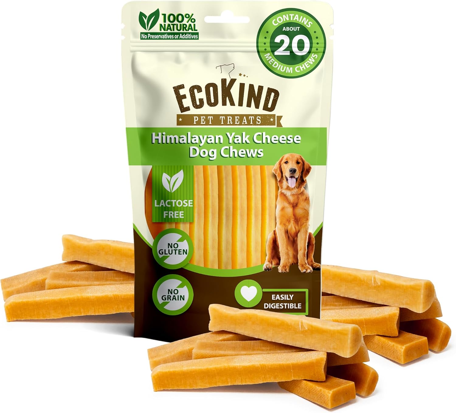 EcoKind Yak Cheese Himalayan Dog Chews, Yak Chews for Small Dogs, 8 Bones