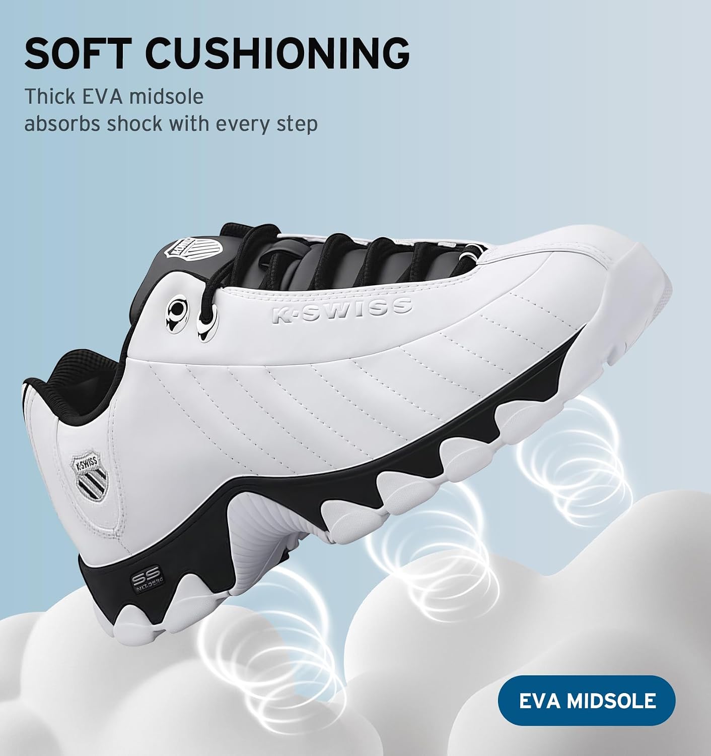K-Swiss Men's ST329 CMF Sneaker, Wide Tennis Walking Shoes Leather Upper | Court Inspired, Tennis Heritage, Comfort Soft Cushioning, Arch Support, Wide Feet Fit, Chunky Silhouette, Classic Style.