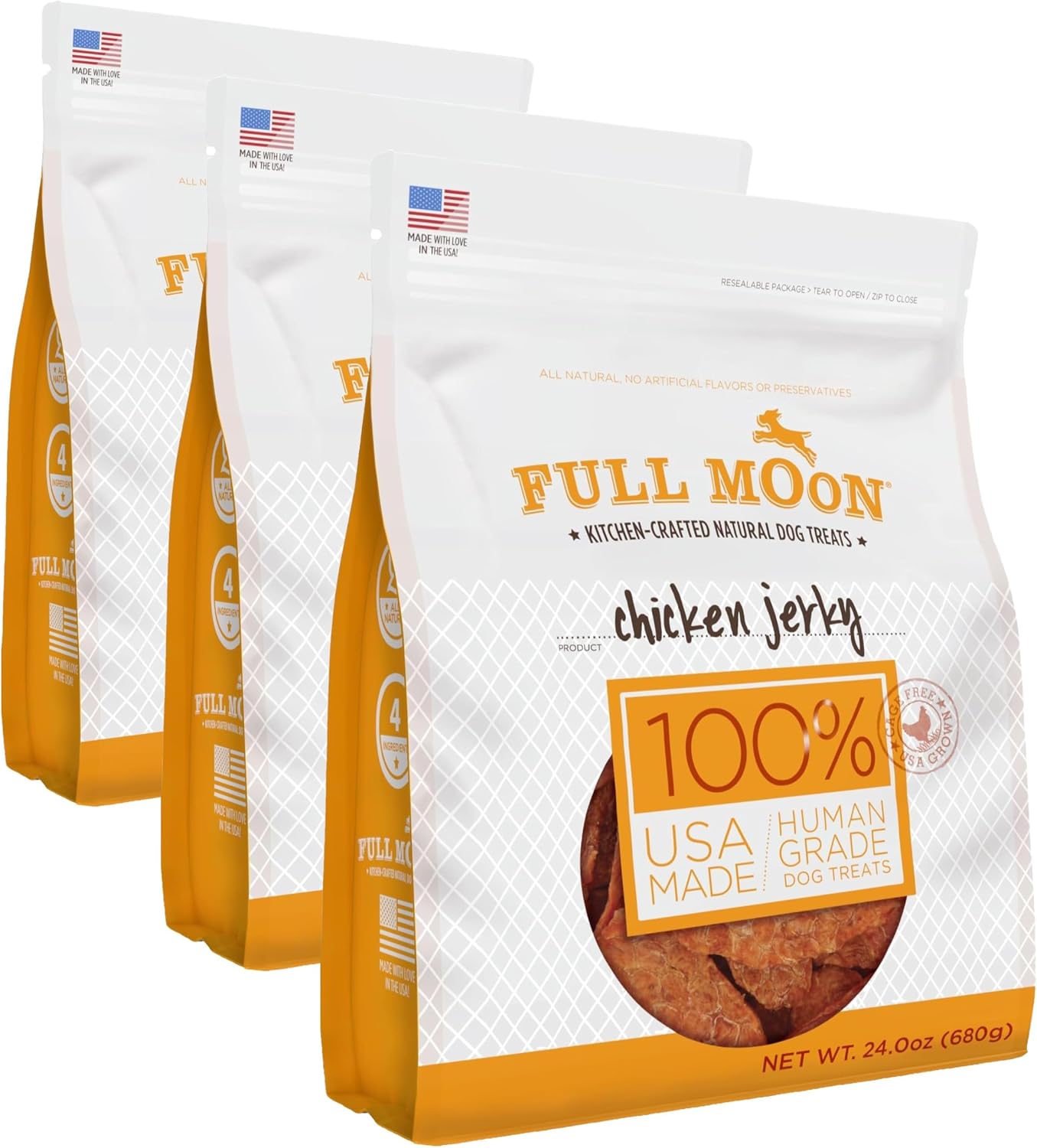 Full Moon Chicken Jerky Healthy All Natural Dog Treats Human Grade Made in USA Grain Free, 1.5 Pound (Pack of 1)