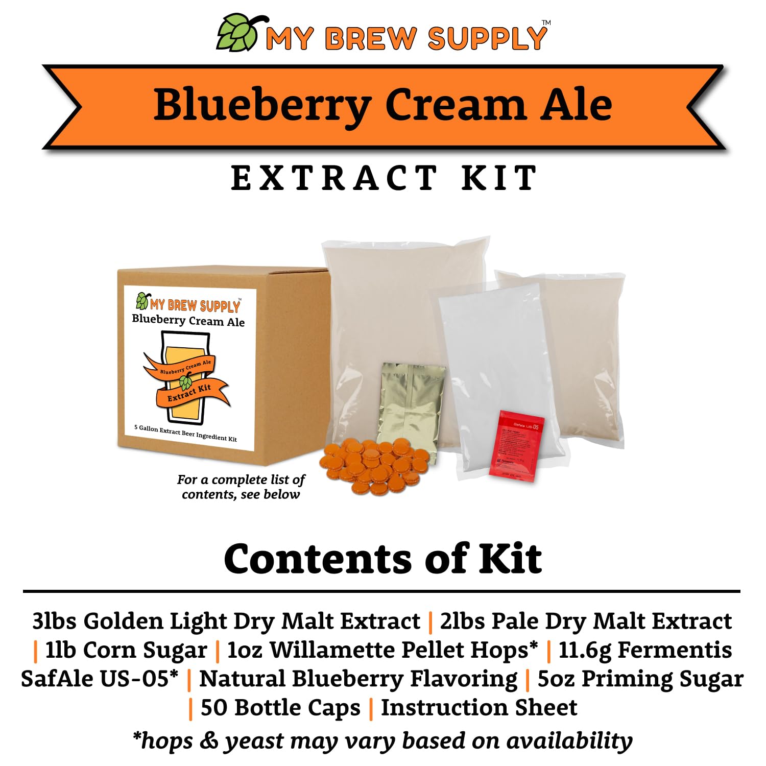 My Brew Supply Orange Wheat Beer Extract Kit | Bavarian Wheat Dry Malt Extract | Golden Light Dry Malt Extract | Caramel Malt | Flaked Wheat Grains