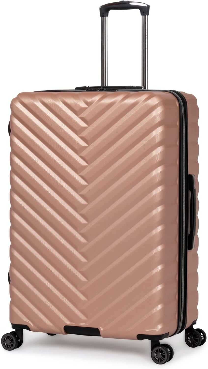 Kenneth Cole REACTION Madison Square Lightweight Hardside Chevron Expandable Spinner Luggage, Black, (28-Inch Checked)
