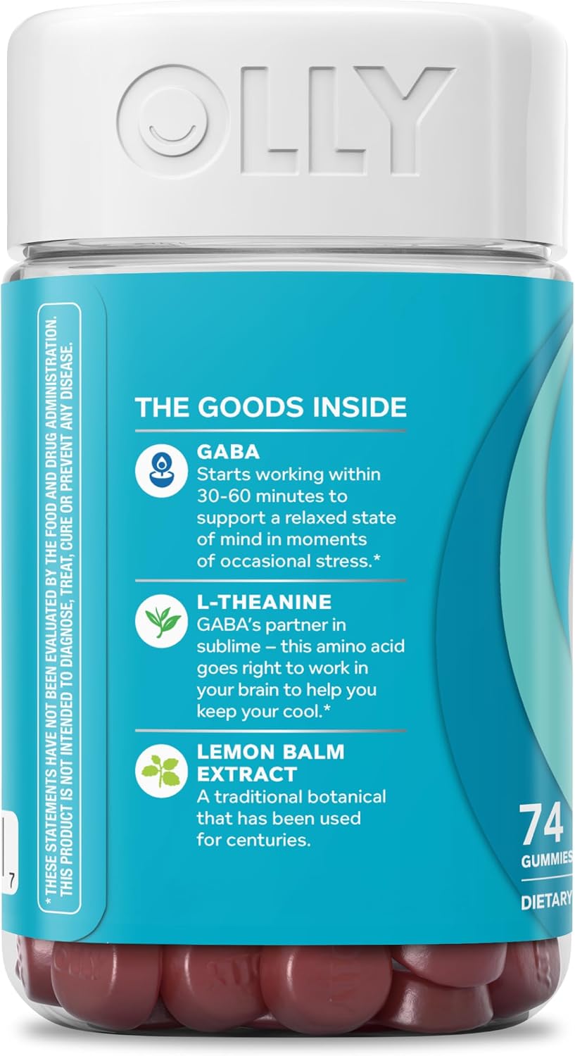 OLLY Goodbye Stress, Stress Support* Supplement, 50mg L-Theanine - 42 Count