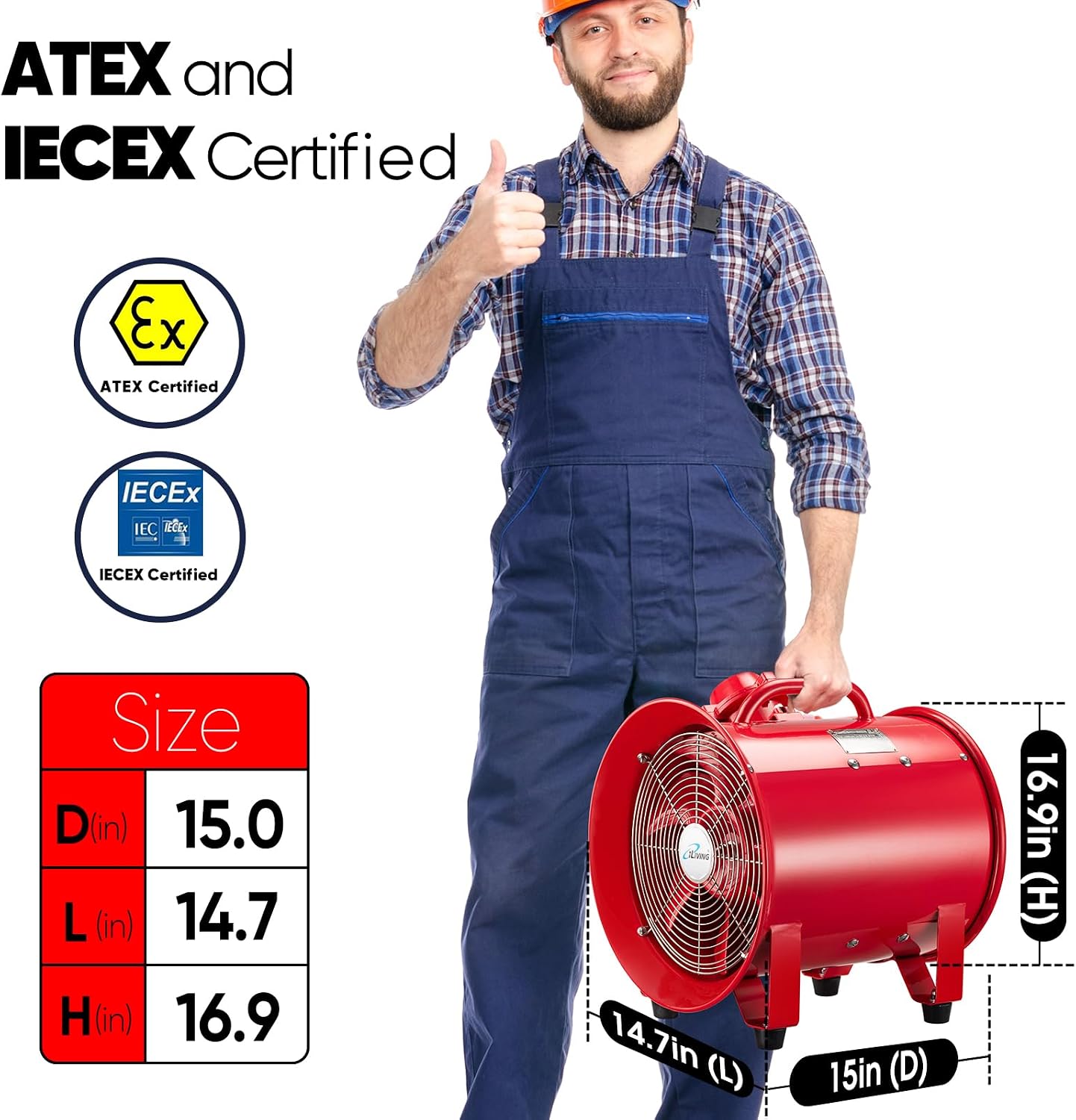 iLiving - ILG8EF12EX Explosion Proof Utility High Velocity Blower, Fume Extractor, Portable Exhaust and Ventilator Fan, Air Ventilation with 2720 CFM
