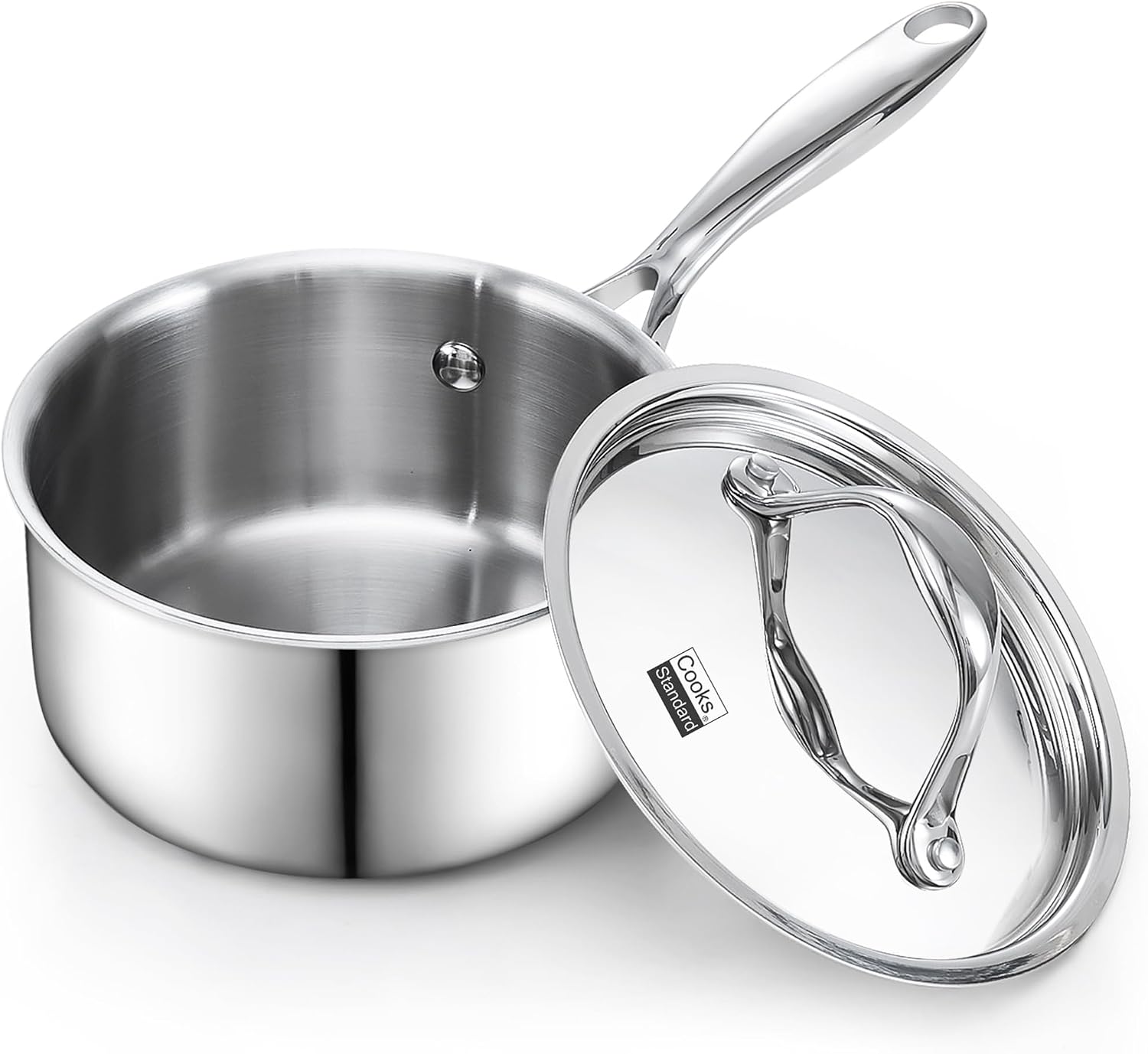 Cooks Standard Multi-Ply Clad 1.5 Quart Stainless Steel Saucepan with Lid, Small Kitchen Induction Cooking Sauce Pot Pan, Dishwasher & Oven Safe, Compatible with All Cooktops