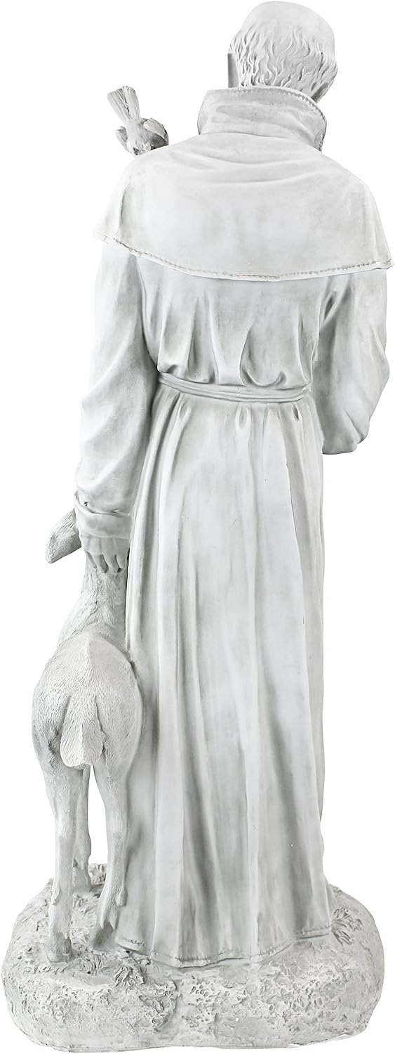 Design Toscano Francis of Assisi Blessing Religious Garden Decor Statue with Bird Bath Feeder, 19 inches Tall, Cast Stone Resin, Gray Stone Finish