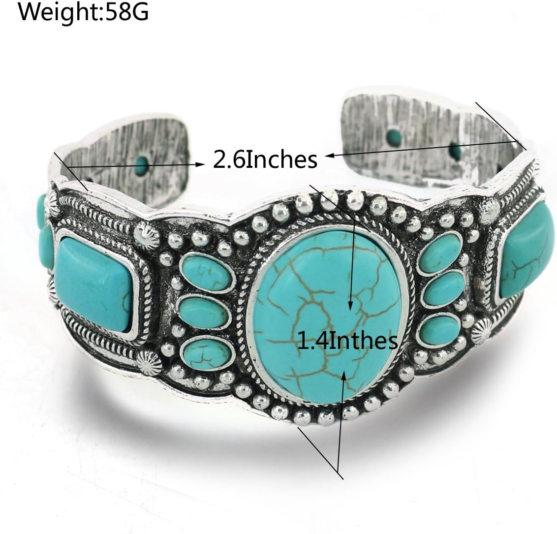 Women's Antique Rgentium Plated Base Heart Compressed Turquoise Bracelet Cuff Bangle Fashion Jewelry