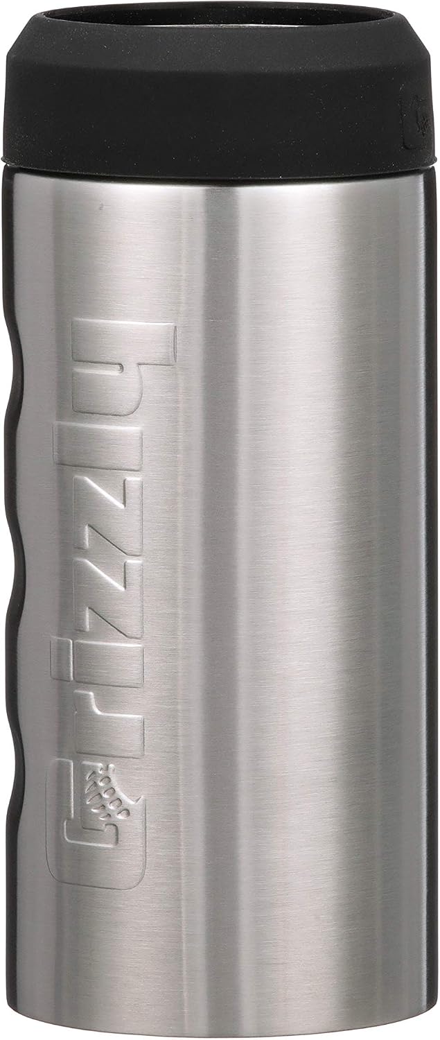 Grizzly Grip Slim Can, 12 oz Stainless Steel Can Cooler, Brushed Stainless
