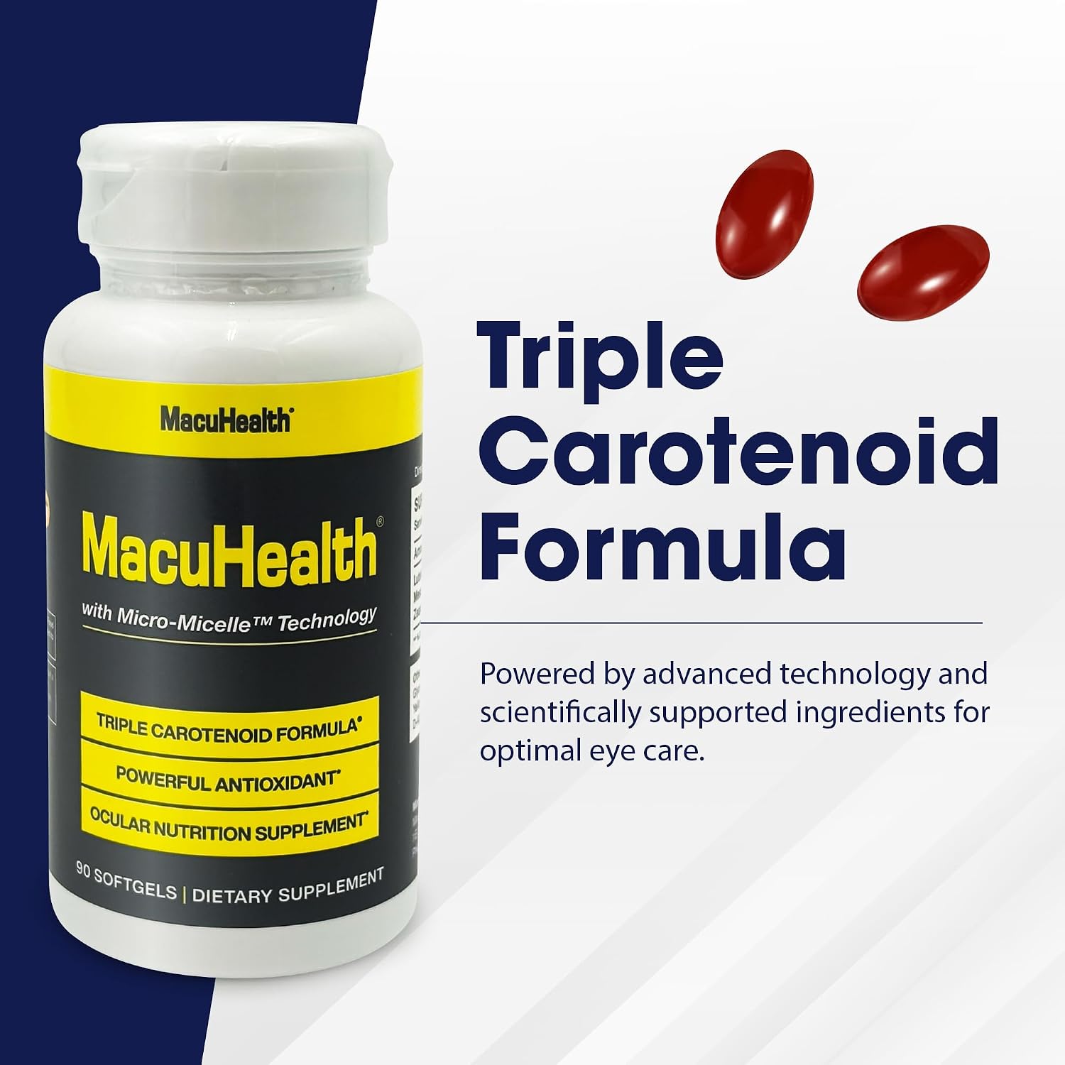 Macuhealth Triple Carotenoid Formula - Eye Vitamins for Adults | 90 softgels, 3 months supply, Advanced Eye Support & Health Eye Formula
