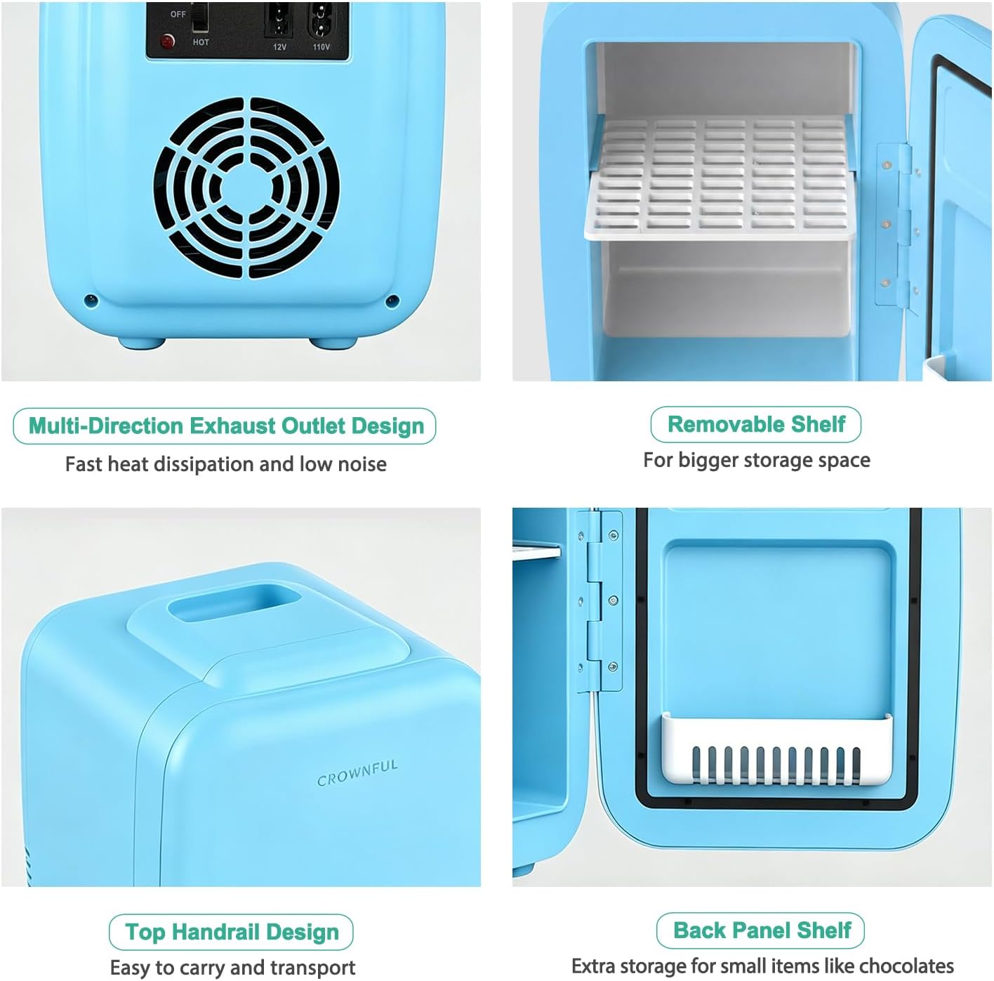 CROWNFUL Mini Fridge, 4 Liter/6 Can Portable Cooler and Warmer Personal Refrigerator for Skin Care, Cosmetics, Beverage, Food, Great for Bedroom