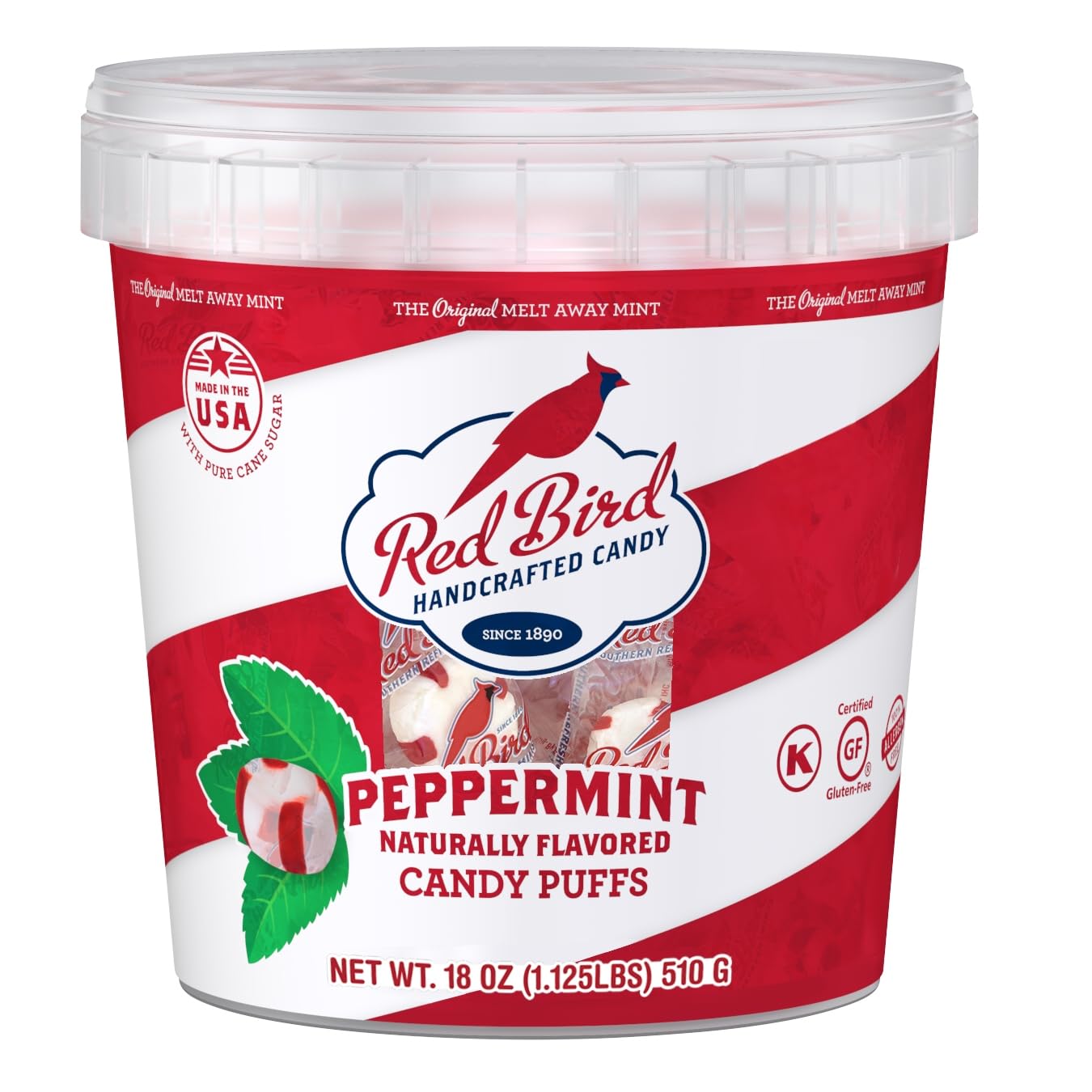 Red Bird Soft Peppermint Candy Mint Puffs, Individually Wrapped, 46 oz bag | Top 9 Allergen Free