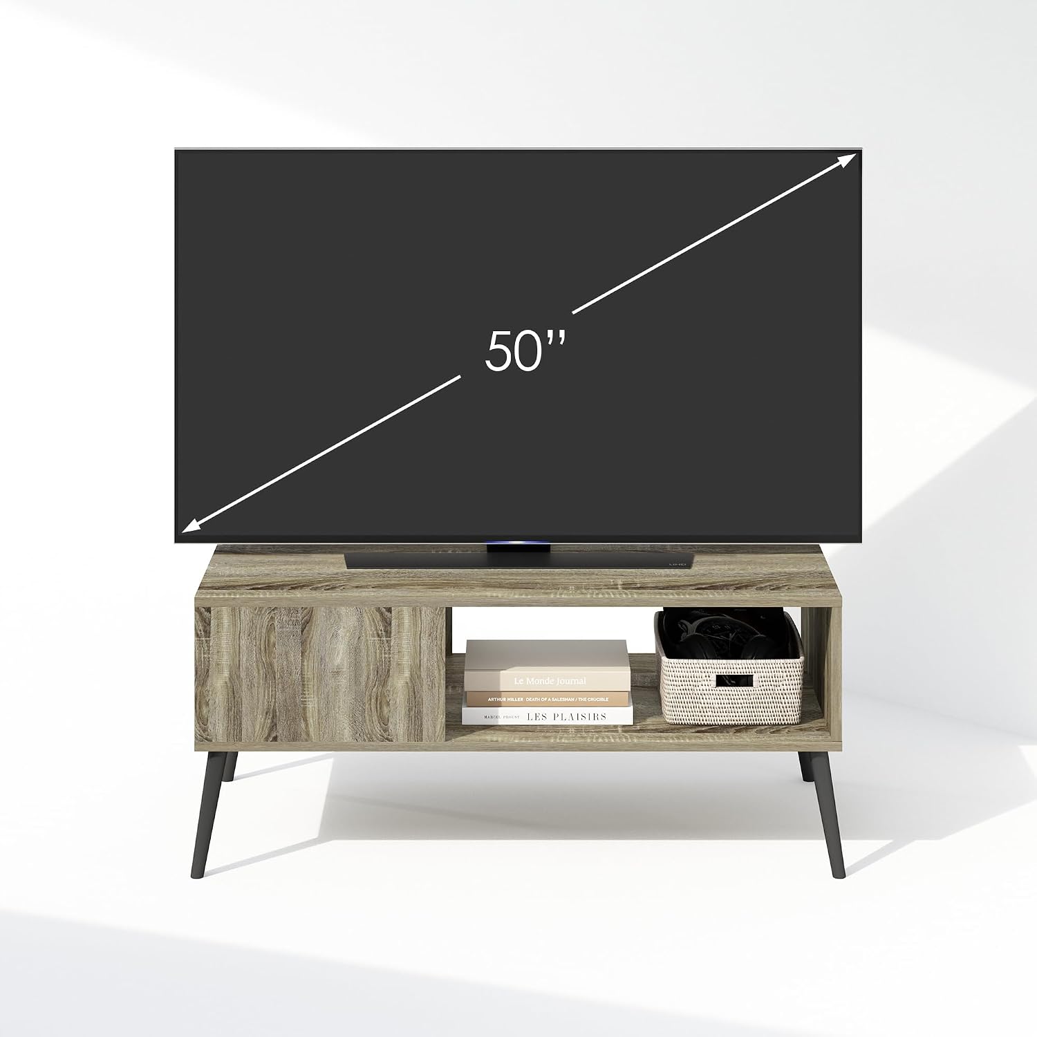 Furinno Fowler Multipurpose TV Stand Bookshelves, French Oak Grey
