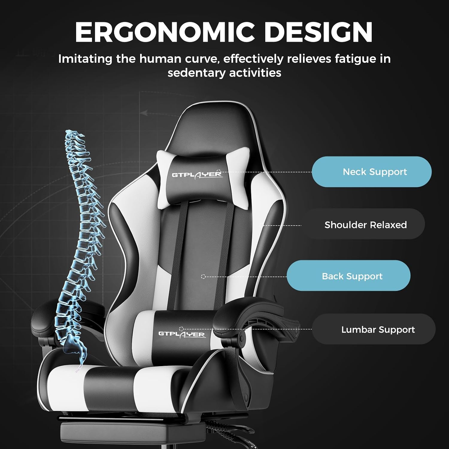 GTPLAYER Gaming Chair, Computer Chair with Footrest and Lumbar Support