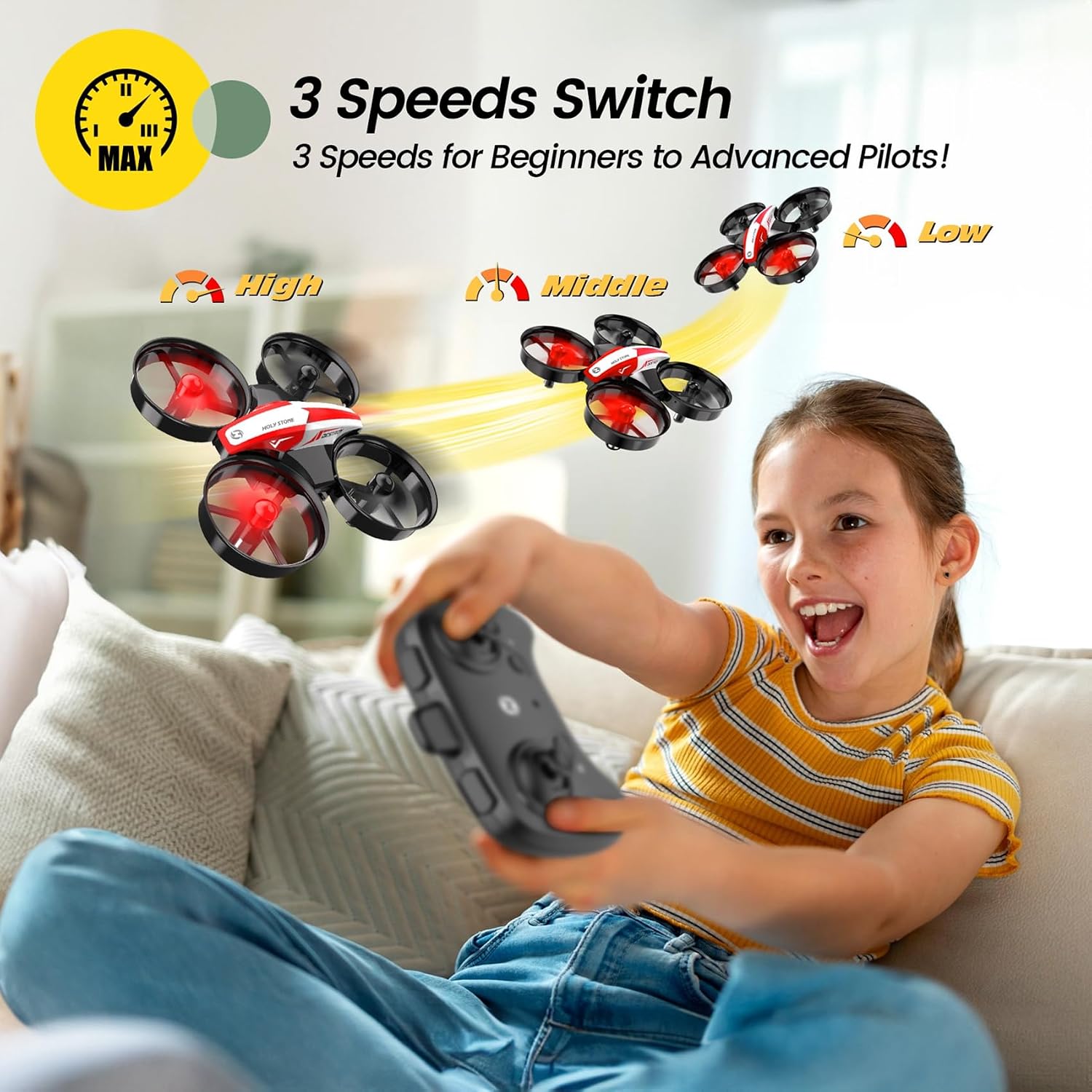 Holy Stone Mini Drone for Kids and Beginners RC Nano Quadcopter Indoor Small Helicopter Plane with Auto Hovering, 3D Flips, Headless Mode and 3 Batteries, Great Gift Toy for Boys and Girls, HS210 Blue