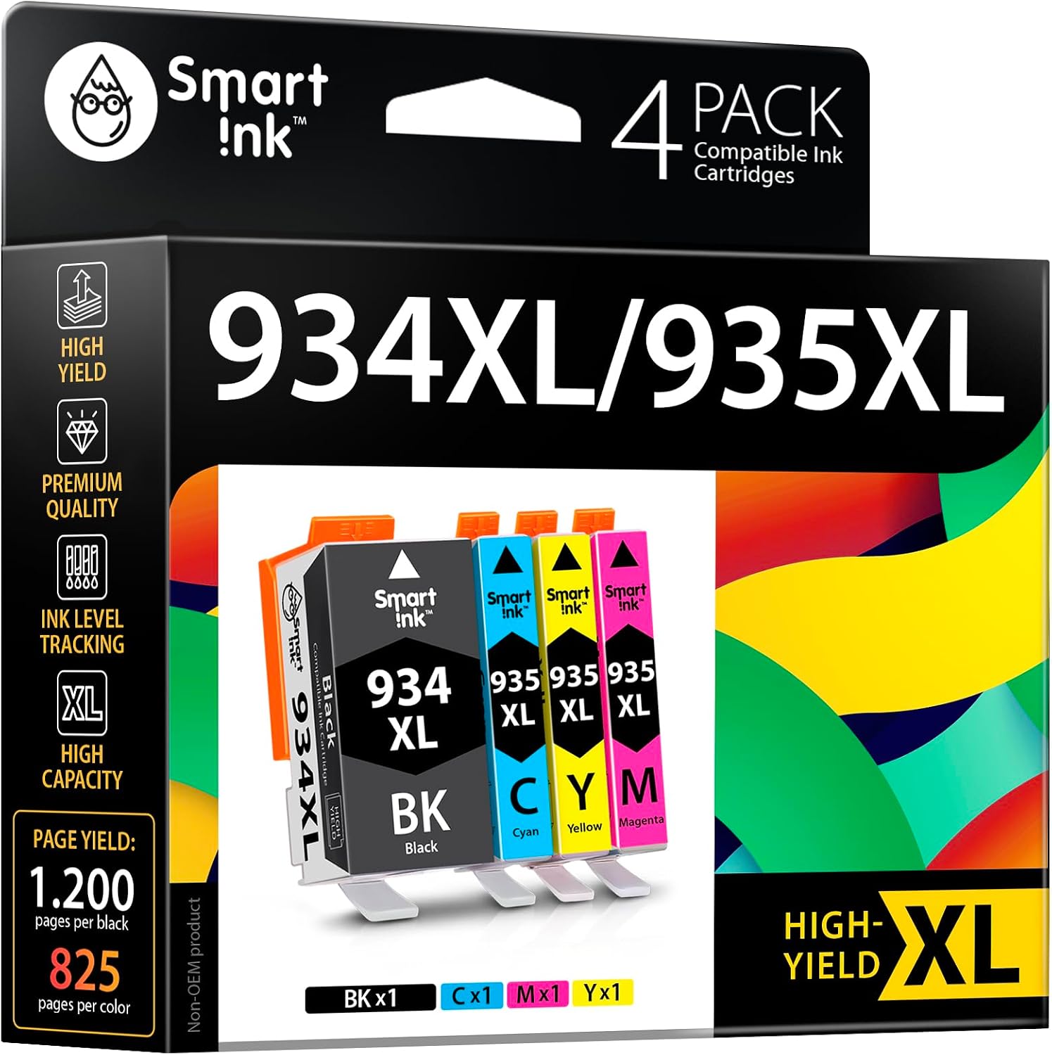 Smart Ink Compatible Ink Cartridges Replacement for HP 934 and 935 HP 934XL 935XL 4 Combo Pack (1 Black