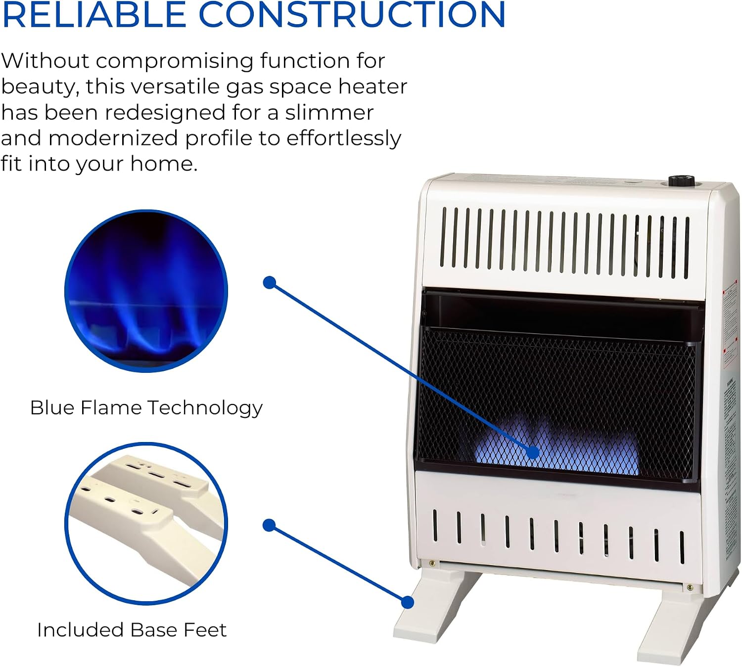 ProCom Heating Natural Gas Ventless Blue Flame Heater With Base Feet - 10,000 BTU, Manual Control - Model# MN100HBA-B