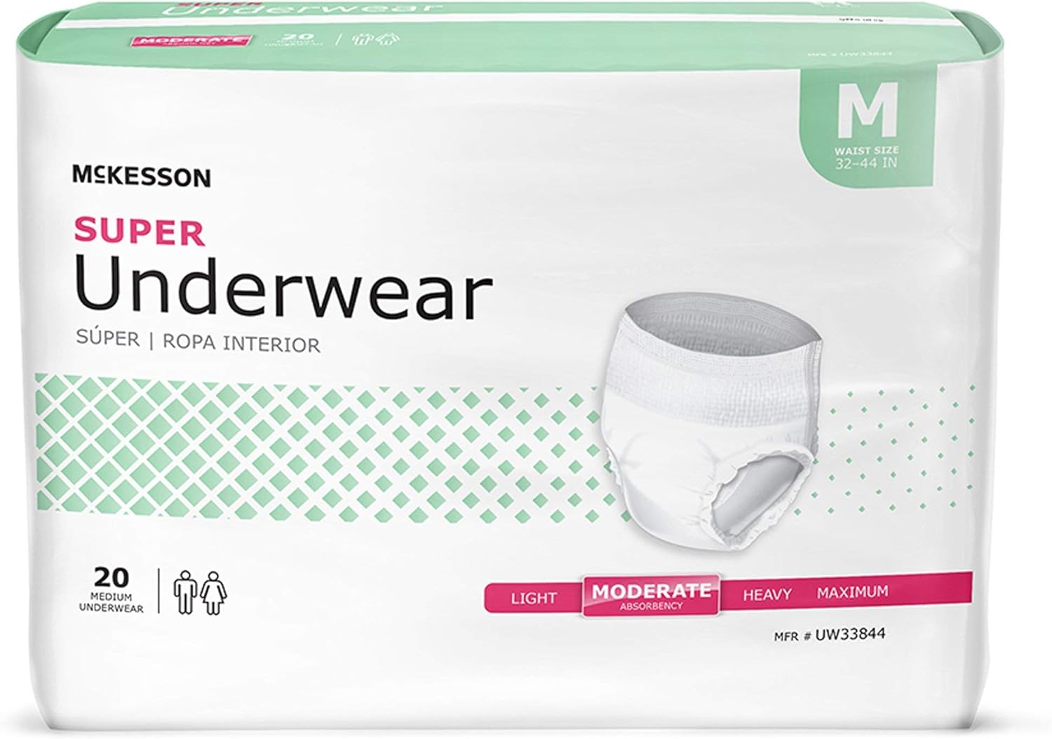 McKesson Super Adult Incontinence Underwear, Medium, Moderate, 44 in, 80 ct
