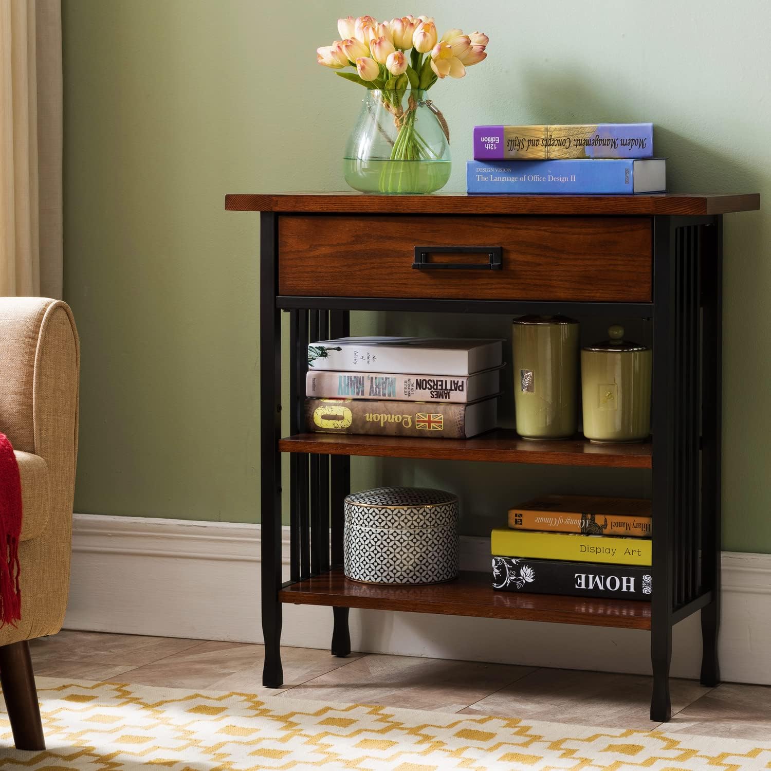 Leick Home Mission Corner Bookcase, 36", Mission Oak | Adjustable Shelves, Freestanding, Traditional, Wood, Furniture, 82263