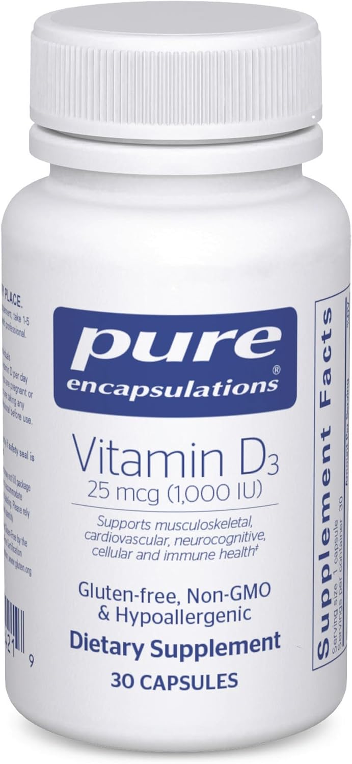 Pure Encapsulations Vitamin D3 25 mcg (1,000 IU) - Supplement to Support Bone, Joint, Breast, Heart, Colon & Immune Health* - with Premium Vitamin D - 120 Capsules | Supplement to Support Bone, Joint, Breast, Heart, Colon and Immune Health*, with Premium…