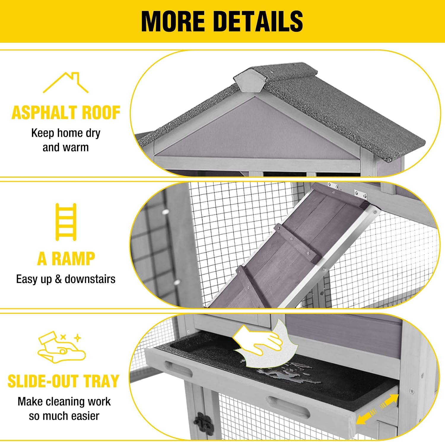 Aivituvin 103.2" L Rabbit Hutch Indoor Outdoor Bunny Cage with Run,Guinea Pig House Pull Out Upper Tray (103.2" L x 25.2" W x 36.2" H, Grey-2 Sets)