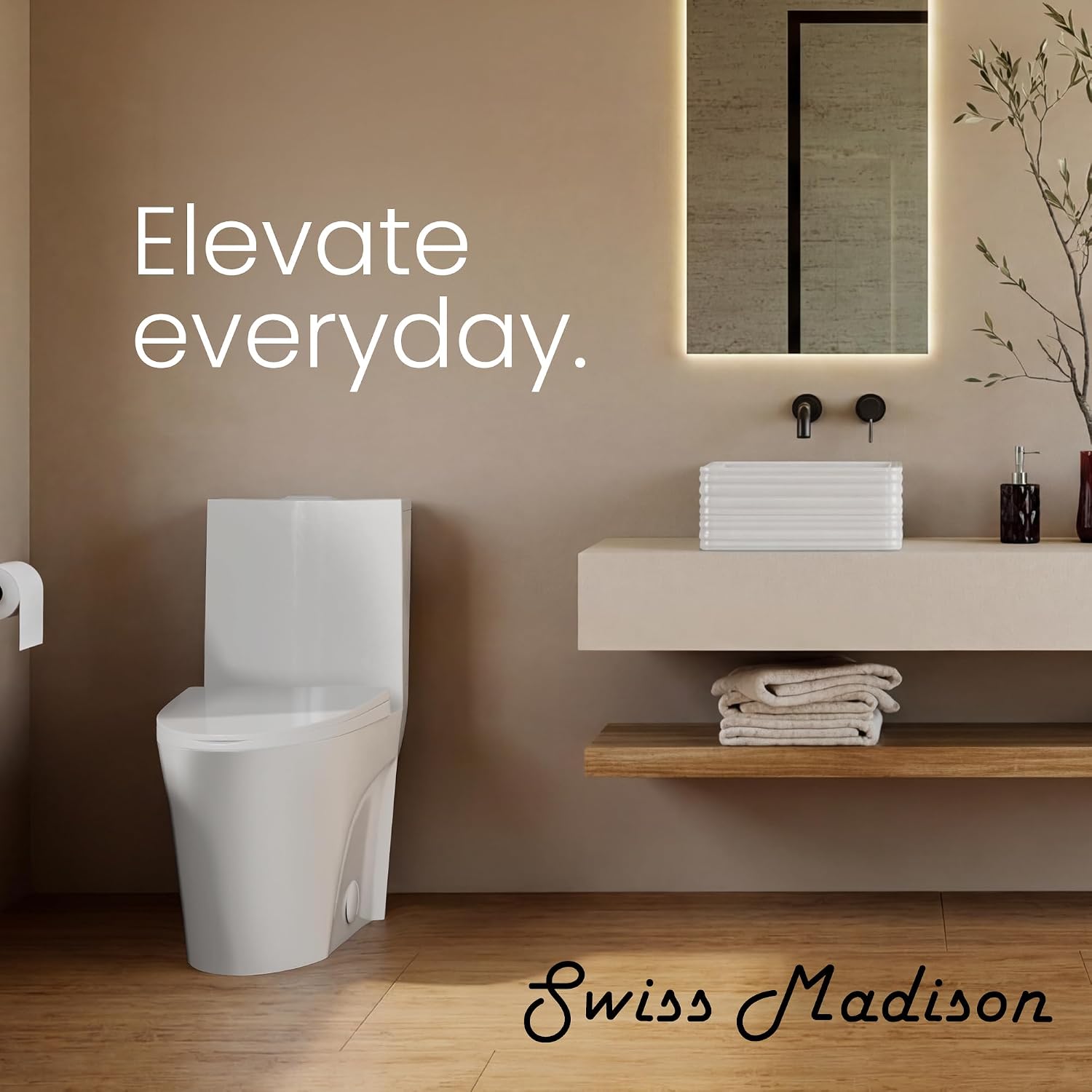 St. Tropez Comfort Height One-Piece Elongated Toilet, Vortex Dual-Flush 1.1/1.6 GPF, White Hardware