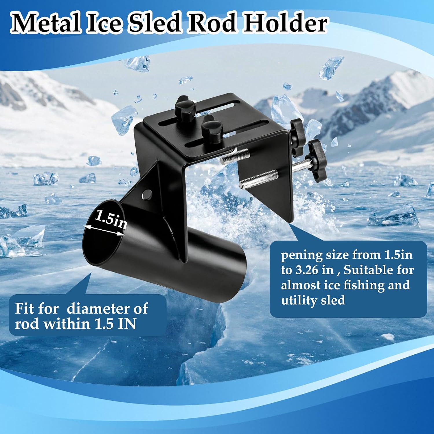 Metal Adjustable Ice Fishing Sled Rod Holder Upgraded 1.5-3.26inch Ice House Sled Rod Holder Heavy Duty Compatible Hands-Free Ice Fishing Pole