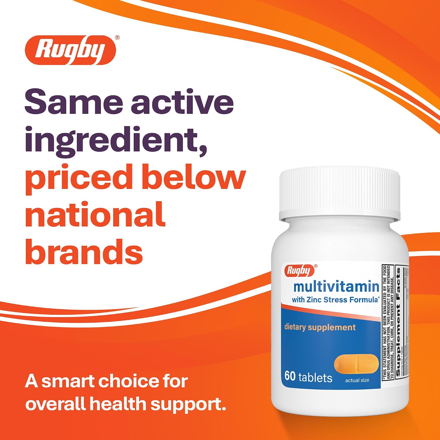 Rugby Multivitamin with Zinc Stress Formula - 60 Count (1-Pack)
