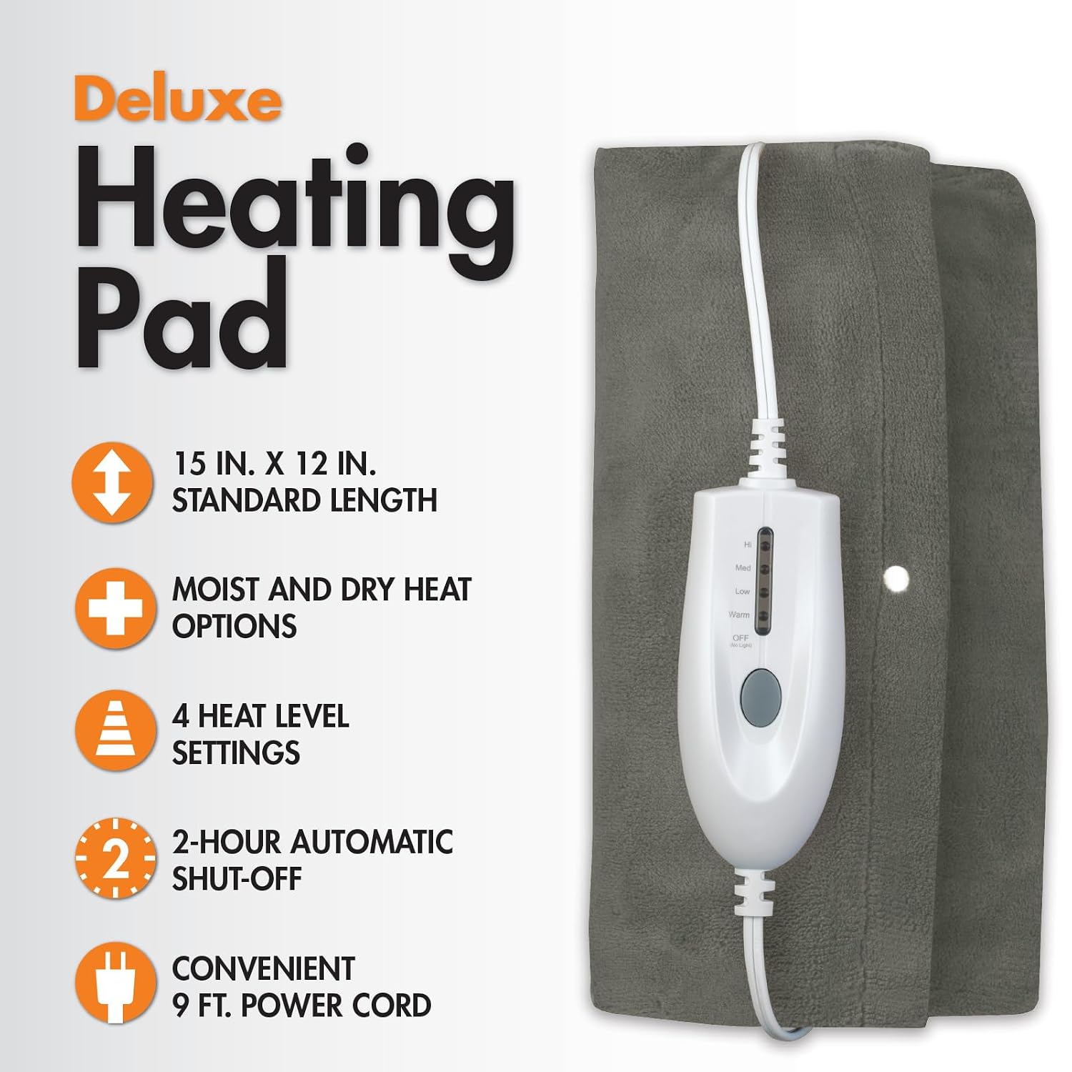 Deluxe Heating Pad Moist/Dry Heat Therapy | Moist & Dry Heat Therapy for Sore Muscles, 4 Heat Settings, Sponge Included, Machine-Washable Cover
