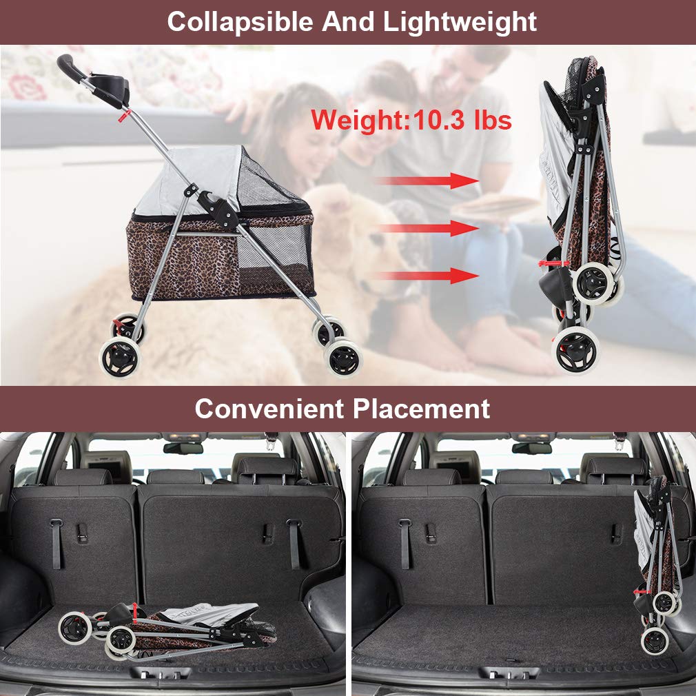 Pet Stroller 4 Wheels Posh Folding Waterproof Portable Travel Cat Dog Stroller with Cup Holder,Blue