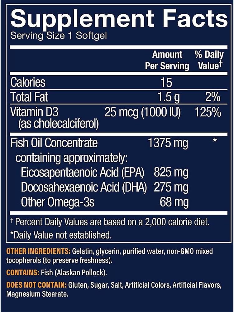 Vthrive Premium Wild Alaskan Fish Oil with Vitamin D3 - Supports Cardiovascular Health - 1,375 DHA/EPA (60 Softgels)