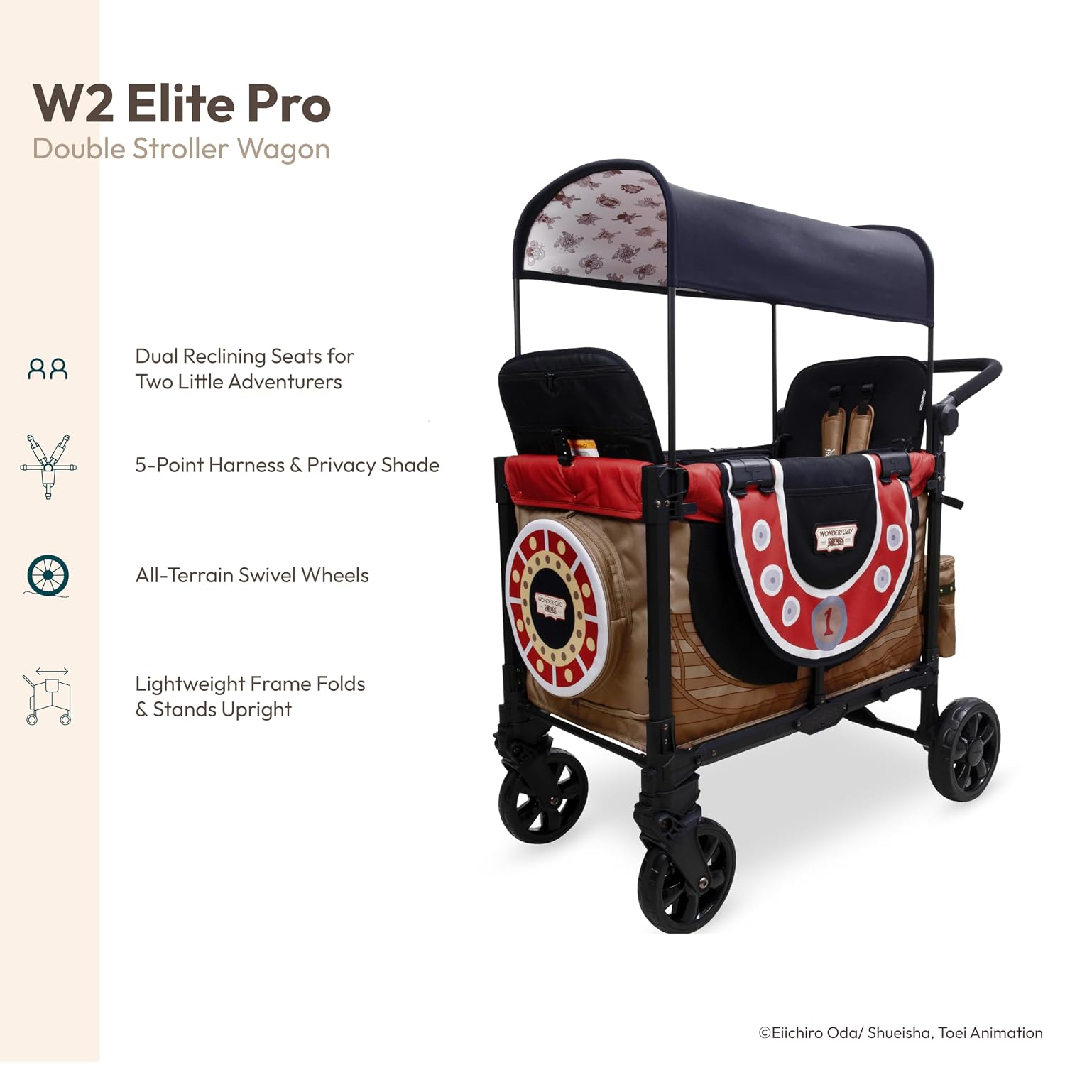 WonderFold W2 Stroller Wagon, Steel Frame, 2 Seater, Black