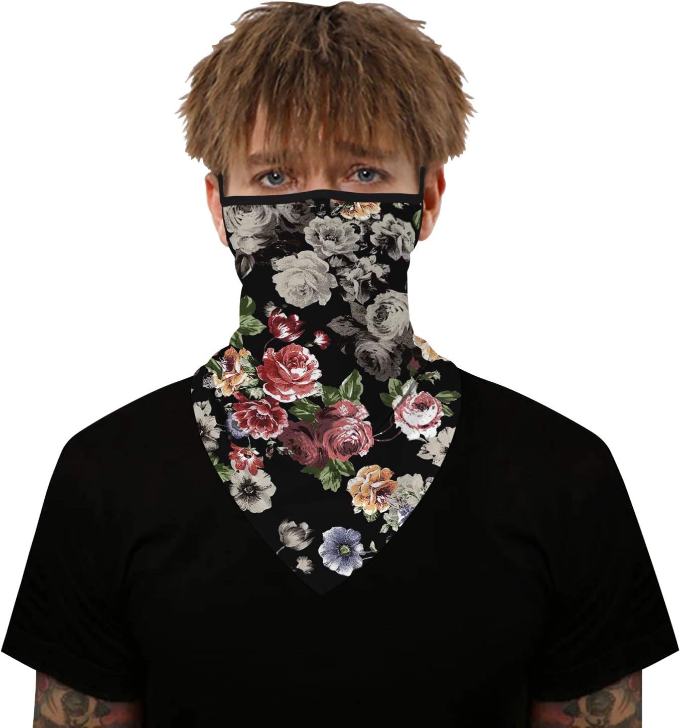 YAYOUREL Neck Gaiter Face Mask Bandanas for Men Women UV Face Scarf Cover Ear Loop Hole Facemask for Fishing Running Cycling
