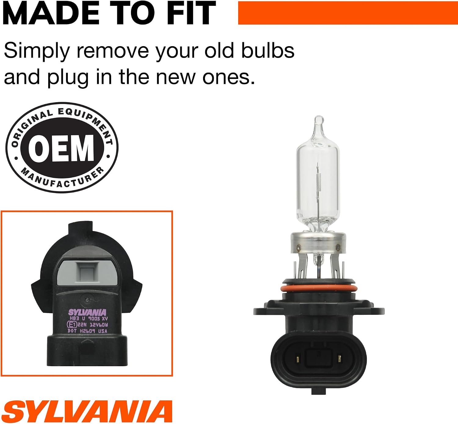 SYLVANIA - 9005 XtraVision Halogen Headlight Bulb - High-Performance Car Headlight - Halogen Light with No Glare - For Automotive - 2 Bulbs