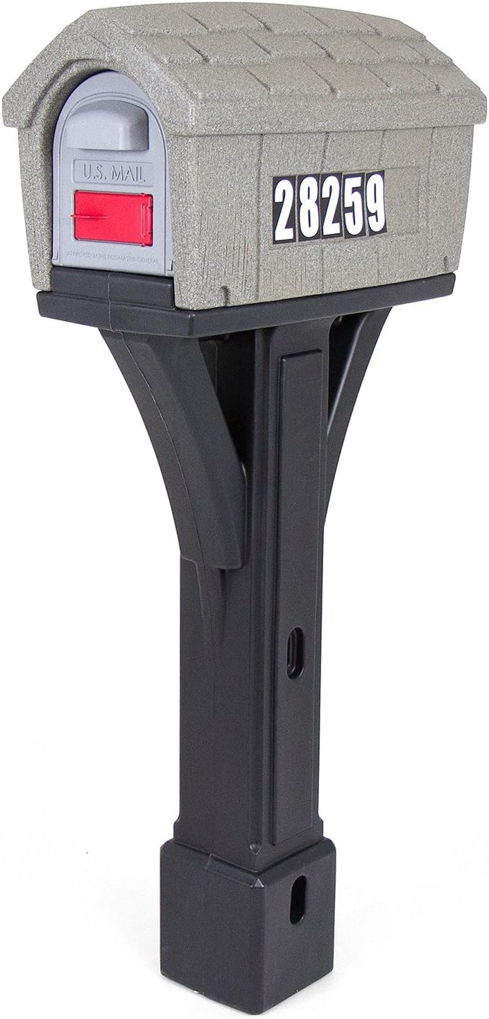 Simplay3 Rustic Home Plastic Residential Cabin Mailbox & Post Mount Combo Kit with 2 Access Doors - Sandstone, Made in USA