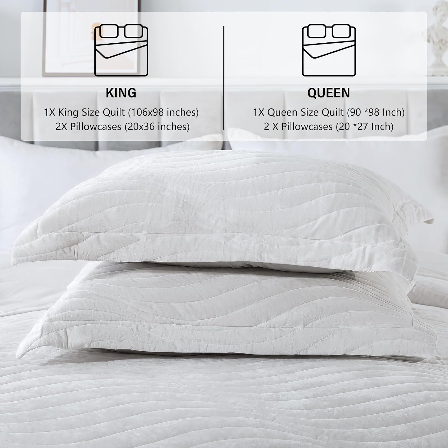 Striped Jacquard Style Cotton 3-Piece Patchwork Bedspread Quilt Sets, Queen Size