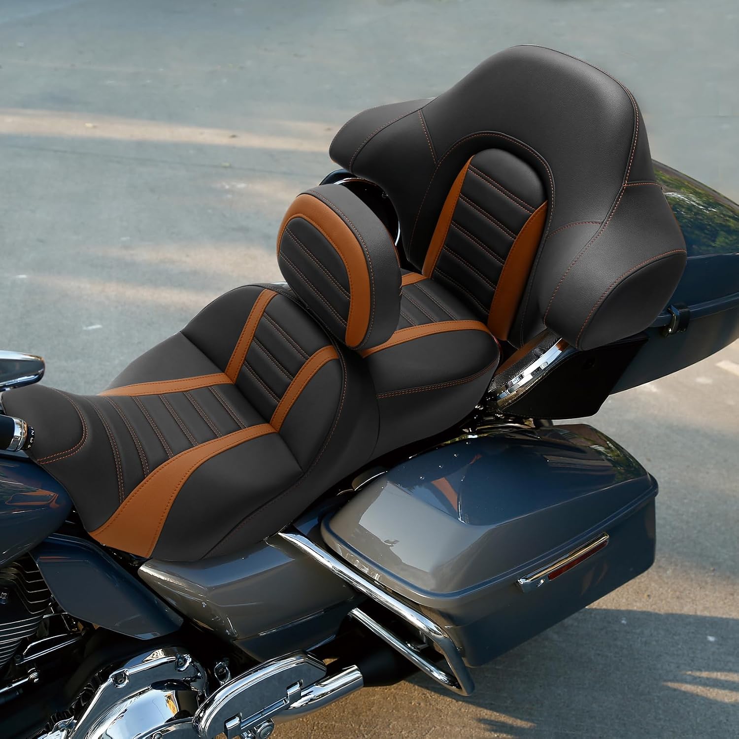 Rider Passenger One-Piece Two-Up Seat Driver Rider Backrest Wrap Around Backrest Pad Fit For Harley 2014-2023 Touring Road King Street Glide Road