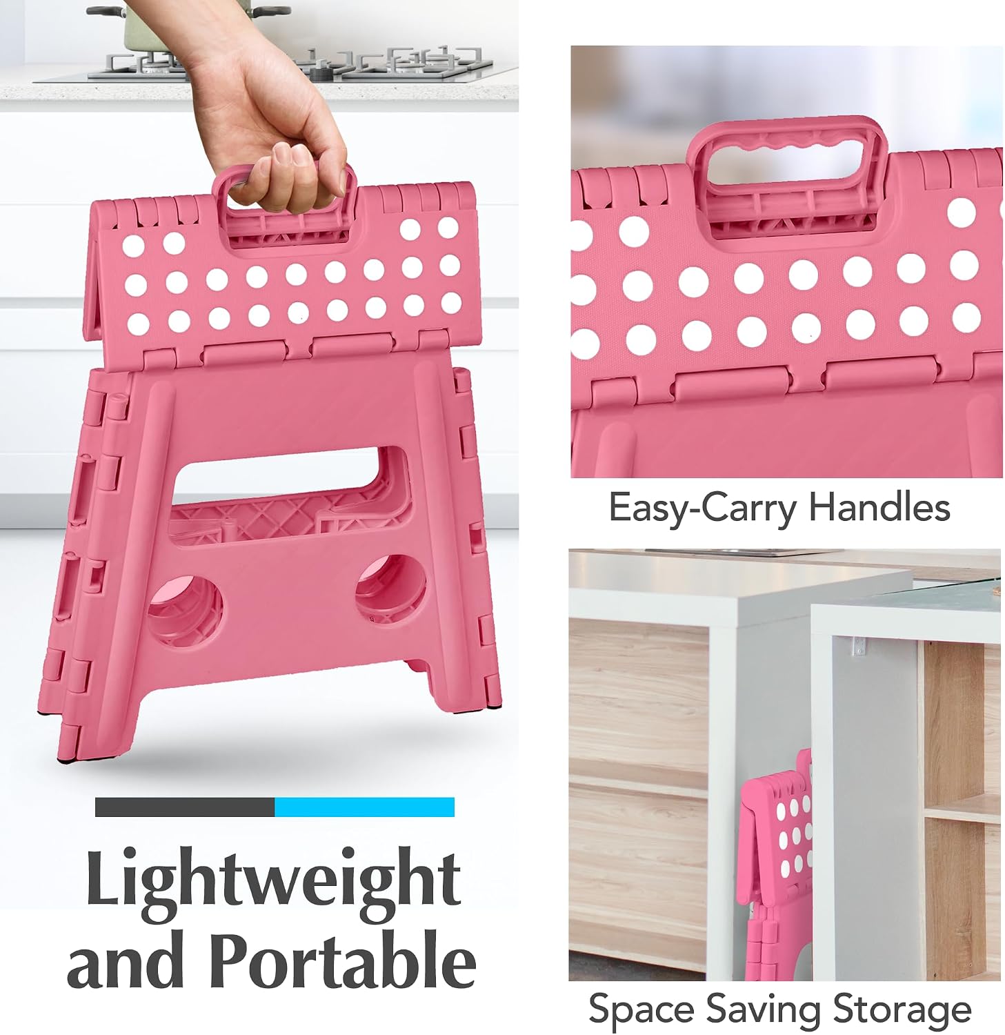 Handy Laundry Folding Step Stool 9 Inch, Black, Non-Slip Holds 300 lbs | 9 Inch, Black, Foldable Collapsible Step Stool, Non-Slip, Holds 300 lbs, Kitchen Bathroom Bedroom, Adults