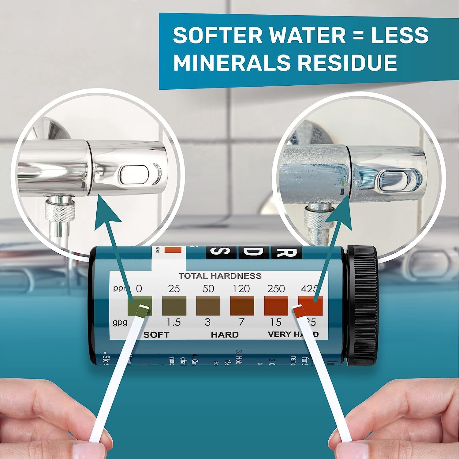 Pool Test Strips for Pools and Spas - 7 in 1 Water Test 100 Pack | Includes 100 pool test strips that measure chlorine, bromine, pH, alkalinity, hardness and cyanuric acid in 30 seconds.