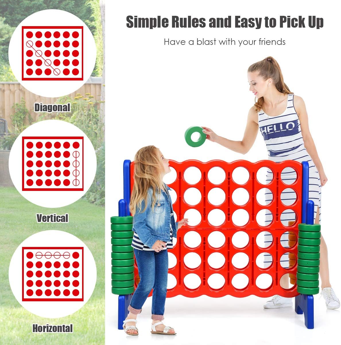 GLACER Giant 4-in-A-Row, Jumbo 4-to-Score Giant Game Set Backyard Games for Kids & Adults