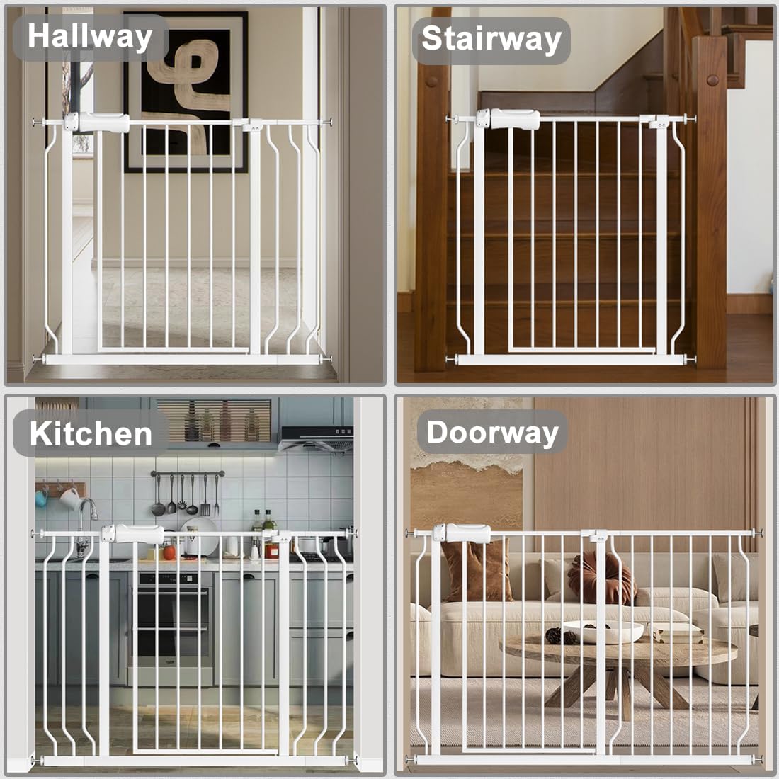 Fairy Baby Extra Wide Baby Gate for Doorways Auto Close Safety Gates for Bedroom, Fits 57.5 Inch to 62 Inch with Pressure Mounted Extention Kit, White | Pressure Mounted No Drill Pet Gate with Door, Heavy Duty Walk-Through Gate for Toddlers, Kids, Dogs,…